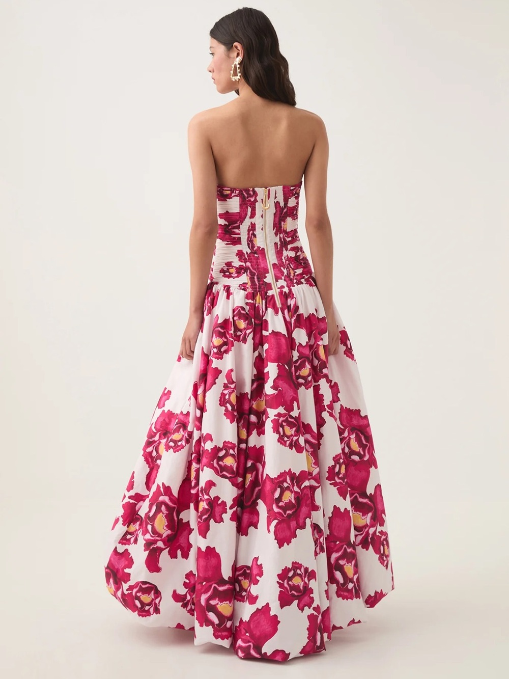 Aje Behold Strapless Floral Maxi Dress in White and Fuchsia (Boldly Blooming) - Picture 7 of 8